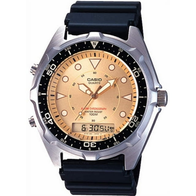 Mens Casual Ana-Digi Sports Watch With Gold Dial, Black Resin Strap