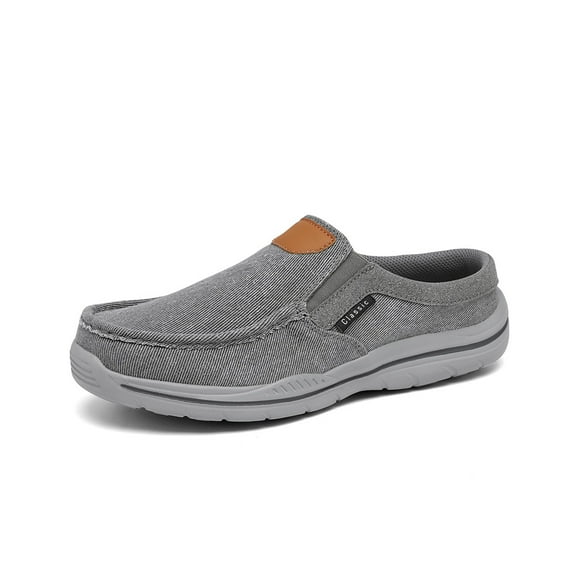Mens Casual Anti Slip Loafers Hiking Outdoor Canvas Flat Shoes Breathable Comfortable Soft Bottom Driving Shoes Gray 10.5 US