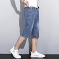 Mens Casual Appliques Summer Denim Short Pants Fashion Straight Stretch