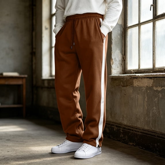 Mens Casual Athletic Straight Leg Trousers Side Color Block Stripe Drawstring Elastic Waist Sweatpants With Pockets 3XL