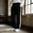 thumbnail image 1 of Mens Casual Athletic Straight Leg Trousers Side Color Block Stripe Drawstring Elastic Waist Sweatpants With Pockets XL, 1 of 9