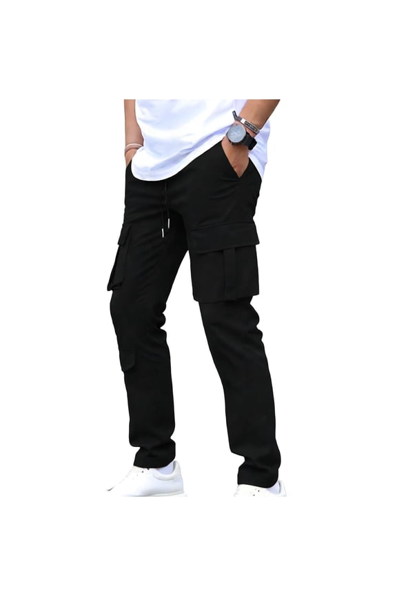 Mens Casual Baggy Cargo Pants High Waist Drawstring Sport Pants Outdoor Climbing Fishing Trousers with Pockets