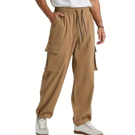 Mens Casual Baggy Cargo Pants Stretchy Sweatpants Loose Fit Drawstring Hiking Workout Joggers With Multi Pockets
