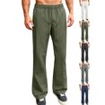thumbnail image 1 of Mens Casual Baggy Pants Solid Color Casual Flared Elastic Waist Drawstring Cargo Pants With Pockets, 1 of 8