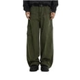 thumbnail image 1 of Mens Casual Beach Solid Color Cargo Wide Leg Trousers Sweatpants Fashion Summer Pants Mid Waist Workout Multi-Pockets Green XL, 1 of 4