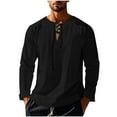 thumbnail image 1 of Mens Casual Beach T-Shirts Lace Up V Neck Long Sleeve Blouse Loose Fit Lightweight Solid Color Tops, 1 of 7