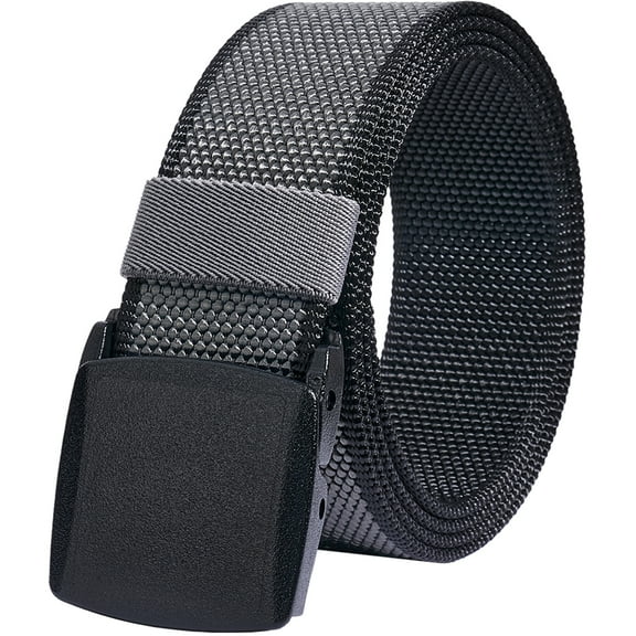 Mens Casual Belts Web, 2 Colors in 1 Reversible with YKK Plastic Buckle,Adjustable Fabric Belt Trim to Fit 27- 46" Waist (Black and Grey)