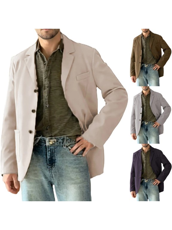 Mens Casual Blazer Single Breasted Notch Lapel Sport Coat Lightweight Twill Wrinkle Free Warm Jacket with Pockets for Business Office, Khaki, S