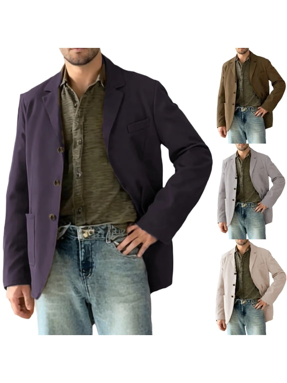 Mens Casual Blazer Single Breasted Notch Lapel Sport Coat Lightweight Twill Wrinkle Free Warm Jacket with Pockets for Business Office, Purple, L