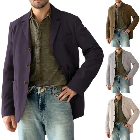 Mens Casual Blazer Single Breasted Notch Lapel Sport Coat Lightweight Twill Wrinkle Free Warm Jacket with Pockets for Business Office, Purple, XXXL