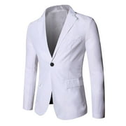 Mens Casual Blazer Slim Fit Sport Coat Lightweight One Button Suit Jackets White M