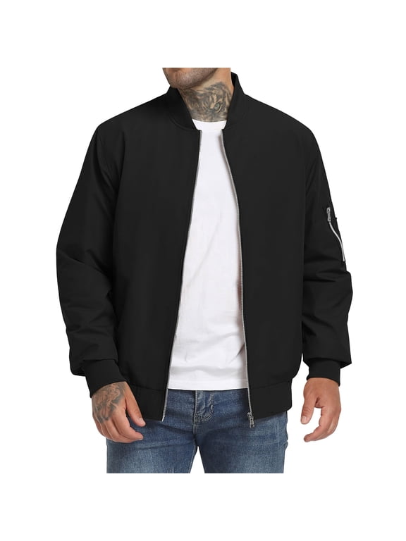 Mens Casual Bomber Jacket Lightweight Wind Resistant Water Resistant Zip Front Baseball Collar Outerwear Coat