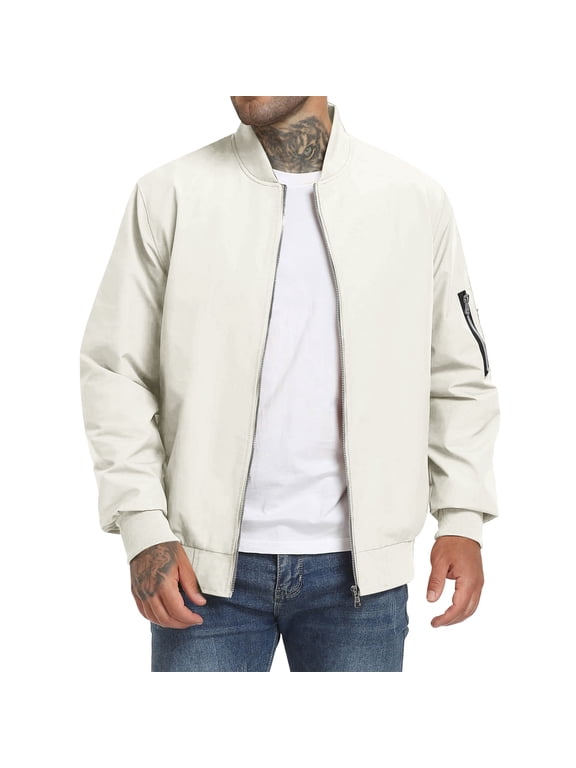 Mens Bomber Jacket Windproof Water Resistant Baseball Collar Flight Jacket Lightweight Streetwear Urban Style Zip Up Coat Spring Fall Fashion Outerwear with Sleeve Pocket Khaki XL
