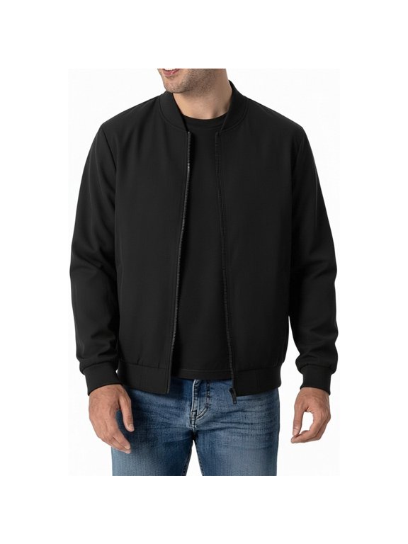Mens Lightweight Bomber Jacket Full Zip Baseball Collar Raglan Sleeve Flight Coat Casual Autumn Winter Outerwear Black 3XL