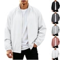 thumbnail image 1 of Mens Casual Bomber Jacket Windproof Mock Neck Full Zip Active Classic Fit Windbreaker Coat with Pockets for Fall Winter Streetwear Travel, White, L, 1 of 8