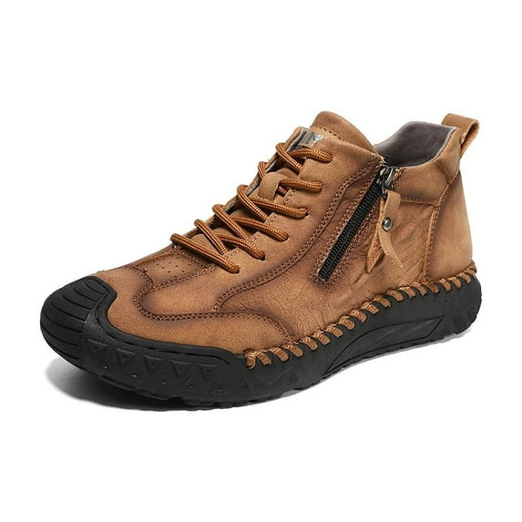 Mens Casual Boots Lightweight Comfortable Outdoor Walking Boots Vintage Slip Resistant Driving Leather Bare Boots Brown 12 US