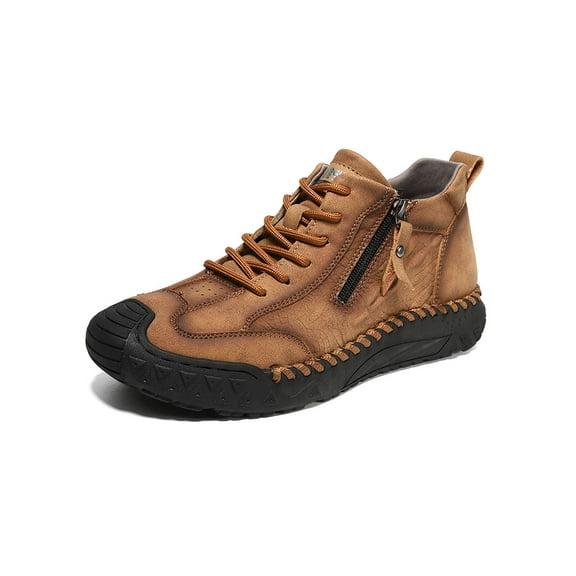 Mens Casual Boots Lightweight Comfortable Outdoor Walking Boots Vintage Slip Resistant Driving Leather Bare Boots Brown 7 US