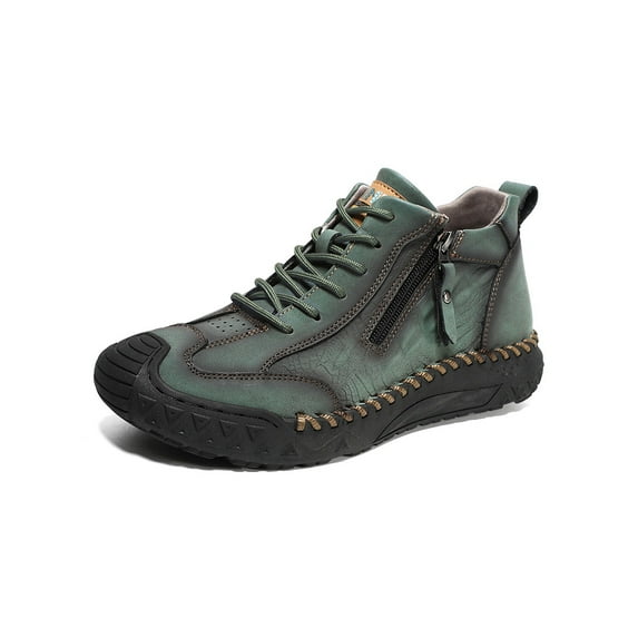 Mens Casual Boots Lightweight Comfortable Outdoor Walking Boots Vintage Slip Resistant Driving Leather Bare Boots Green 10 US