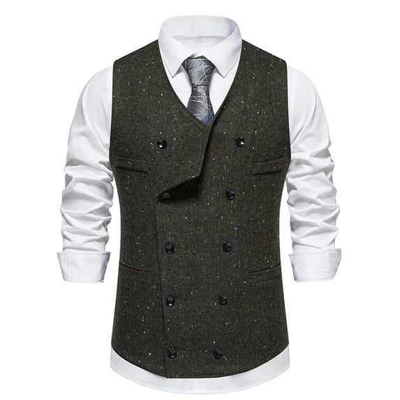 Mens Casual Business Tweed Vests Slim Fit Formal Office Work Suit Waistcoat Wedding Prom Vintage Suit Gilet Workwear Army Green XXL