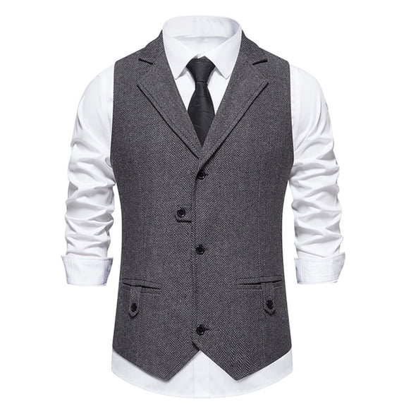 Mens Casual Business Tweed Vests Slim Fit Formal Office Work Suit Waistcoat Wedding Prom Vintage Suit Gilet Workwear Dark Gray S