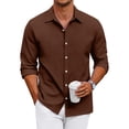 thumbnail image 1 of Mens Casual Button Down Shirt Long Sleeve Lightweight Summer Beach Shirts Loose Fit Solid Textured Shirt, 1 of 7