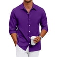 thumbnail image 1 of Mens Casual Button Down Shirt Long Sleeve Lightweight Summer Beach Shirts Loose Fit Solid Textured Shirt, 1 of 7