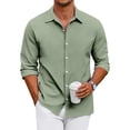 thumbnail image 1 of Mens Casual Button Down Shirt Long Sleeve Lightweight Summer Beach Shirts Loose Fit Solid Textured Shirt, 1 of 7