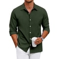 thumbnail image 1 of Mens Casual Button Down Shirt Long Sleeve Lightweight Summer Beach Shirts Loose Fit Solid Textured Shirt, 1 of 7
