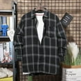 thumbnail image 1 of Mens Casual Button Down Shirts Autumn Winter Plaid Print Lapel Long Sleeve Casual Loose Breathable Tops Daily-Wear, 1 of 5