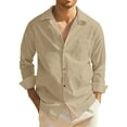 thumbnail image 1 of Mens Casual Button Down Shirts Cotton Solid Color Lapel Long Sleeve Fashion Tops Outwear, 1 of 6