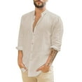 thumbnail image 1 of Mens Casual Button Down Shirts Cotton Solid Color Stank Long Sleeve Loose Tops Streetwear, 1 of 6