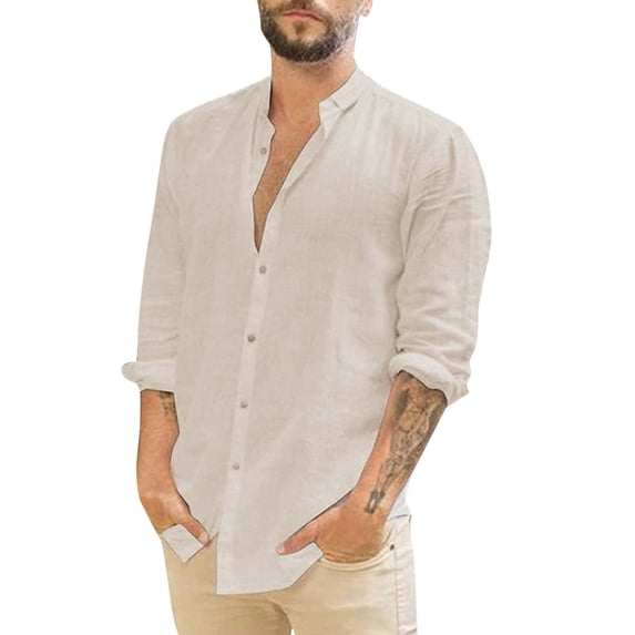 Mens Casual Button Down Shirts Cotton Solid Color Stank Long Sleeve Loose Tops Streetwear