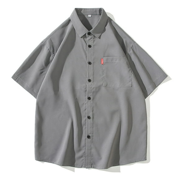 Mens Casual Button Down Shirts Harbor Style Summer Solid Color Loose Short Sleeved Fashion Top Outwear