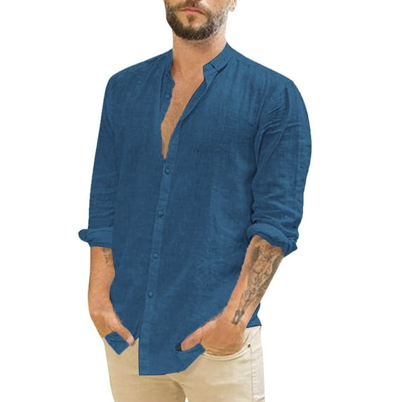 Mens Casual Button Down Shirts Lapel Three Quarter Sleeve Casual Solid Color Man Shirt Activewear