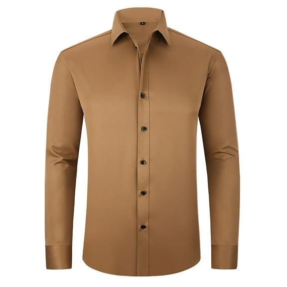 Mens Casual Button Down Shirts Long Sleeve Chambray Shirts Non Ironing Elastic Shirt Lapel Solid Color Button Shirt Shirt Wrinkle Free Shirt