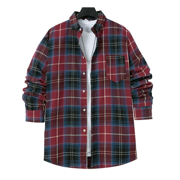 Mens Casual Button Down Shirts Long Sleeve Lapel Plaid Print Holiday Cardigan Tops Daily-Wear