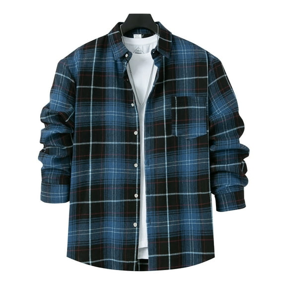 Mens Casual Button Down Shirts Long Sleeve Lapel Plaid Print Holiday Cardigan Tops Daily-Wear