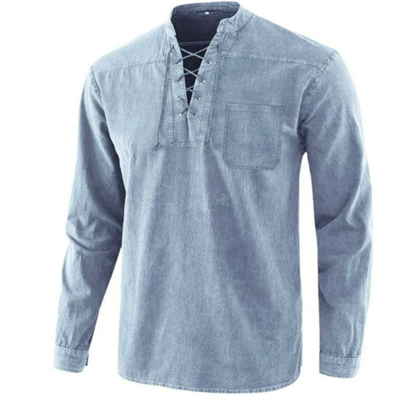 Mens Casual Button Down Shirts Long Sleeve National Style Bandage Vintage Blouse Mens Dress Shirts Sportwear