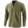 thumbnail image 1 of Mens Casual Button Down Shirts Long Sleeve National Style Bandage Vintage Blouse Mens Dress Shirts Sportwear, 1 of 2