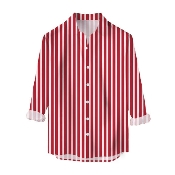 Mens Casual Button Down Shirts Long Sleeve Stripe Slim Fit Top Blouse Fashion Mens Dress Shirts Red L