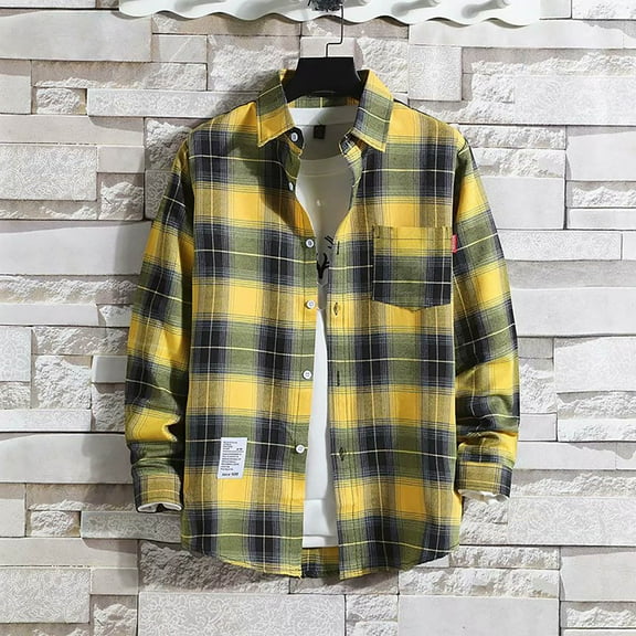 Mens Casual Button Down Shirts Plaid Printed Autumn And Winter Long Sleeved Single Lapel Streetwear