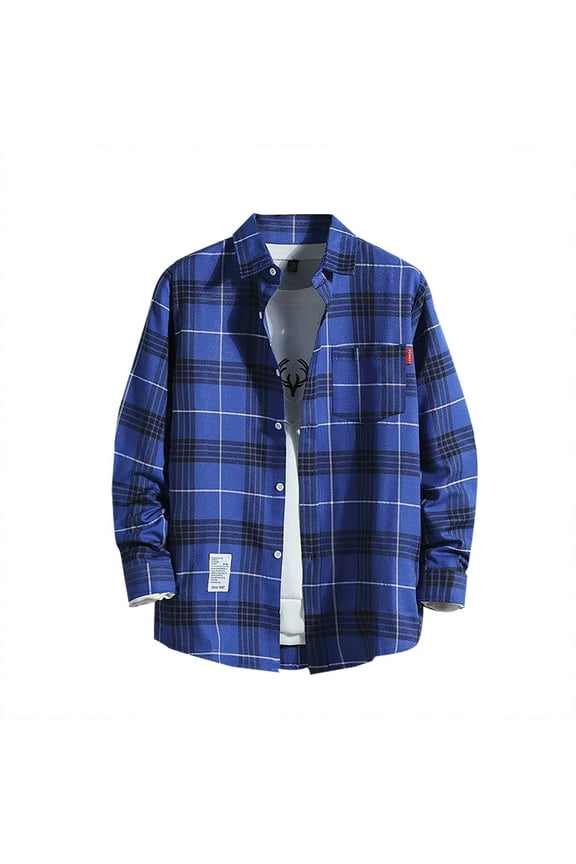Mens Casual Button Down Shirts Plaid Printed Autumn Winter Long Sleeved Lapel Mans Clothing Overshirt Beachwear