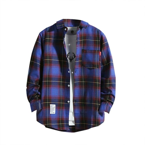 Mens Casual Button Down Shirts Plaid Printed Autumn Winter Long Sleeved Lapel Mans Clothing Overshirt Streetwear