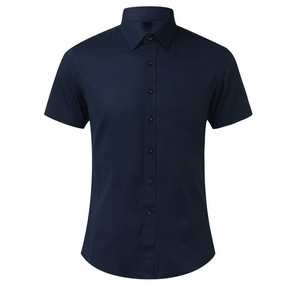 Mens Casual Button Down Shirts Slim Casual Solid Color Pocket Lapel Short Sleeve Man Shirt Outwear