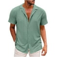 thumbnail image 1 of Mens Casual Button Down Shirts Solid Color Fashion Trendy Drape Lace Summer Short Sleeve Mens Dress Shirts Activewear, 1 of 3