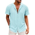 thumbnail image 1 of Mens Casual Button Down Shirts Solid Color Fashion Trendy Drape Lace Summer Short Sleeve Mens Dress Shirts Outwear, 1 of 3
