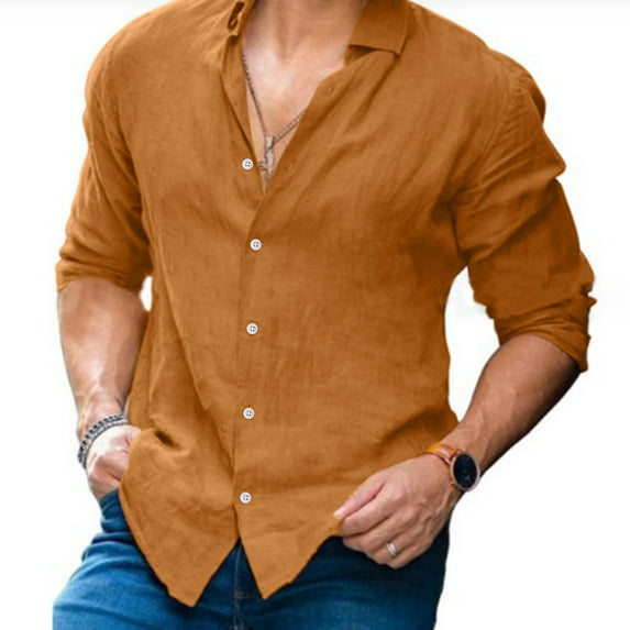 Mens Casual Button Down Shirts Solid Color Plus Size Loose Stank Long Sleeve Mens Dress Shirts Sportwear