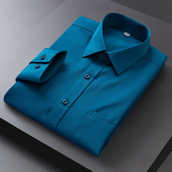Mens Casual Button Down Shirts Solid Color Shirt Long Sleeve Business Non Ironing Shirt Overalls Activewear