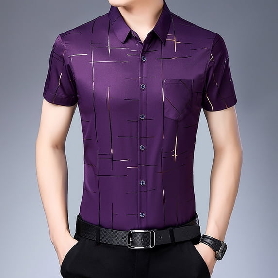 Mens Casual Button Down Shirts Summer Business Short Sleeves Collar Tuxedo her's Day Tops Holiday Wear