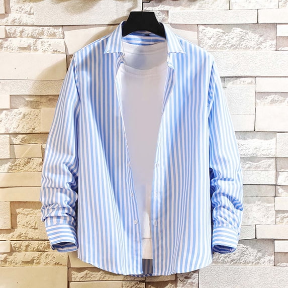 Mens Casual Button Down Shirts Summer Solid Color Lapel Long Sleeve Fashion Tops Daily-Wear